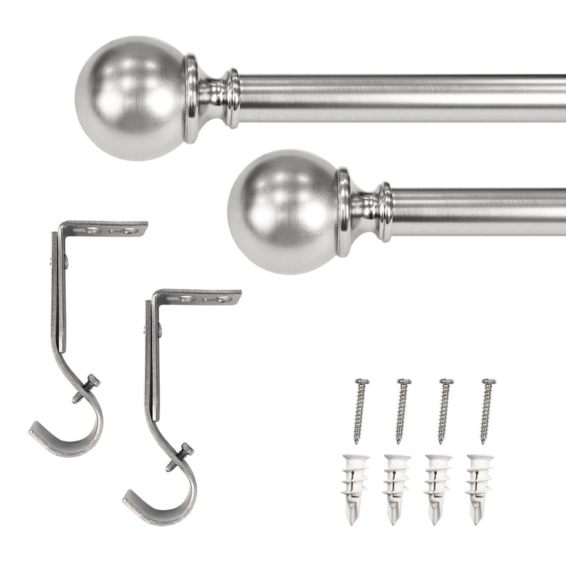 1" Drapery Single Curtain Rod Set with Decorative Ball finials_Brushed Nickel