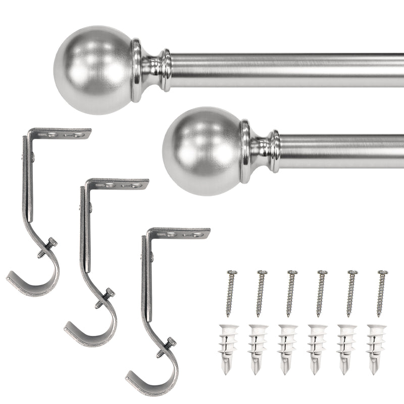 1" Drapery Single Curtain Rod Set with Decorative Ball finials_Brushed Nickel