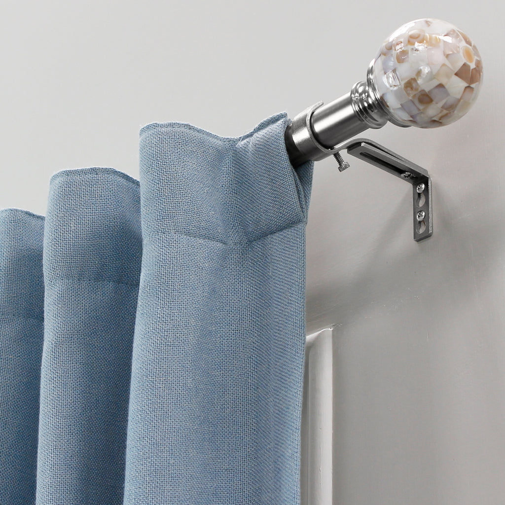 1" Drapery Single Curtain Rod Set with Decorative Shell Ball finials_Brushed Nickel