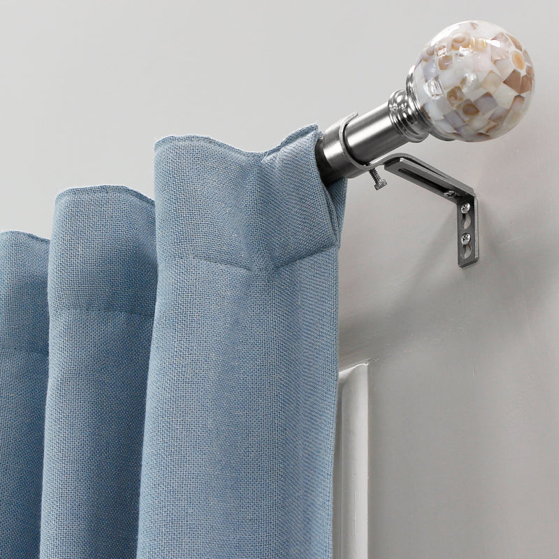 1" Drapery Single Curtain Rod Set with Decorative Shell Ball finials_Brushed Nickel