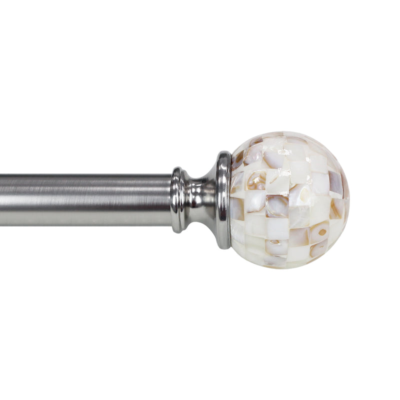 1" Drapery Single Curtain Rod Set with Decorative Shell Ball finials_Brushed Nickel