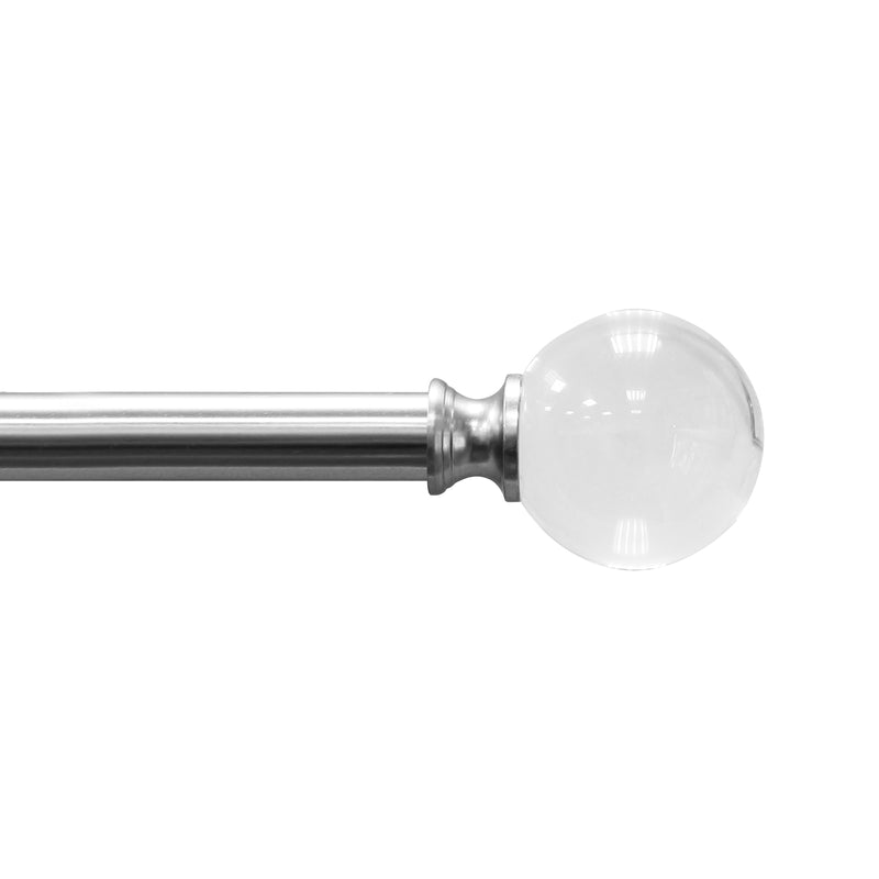 3/4" Single Curtain Rod Set with Acrylic Ball Finials_White/Brushed Nickel