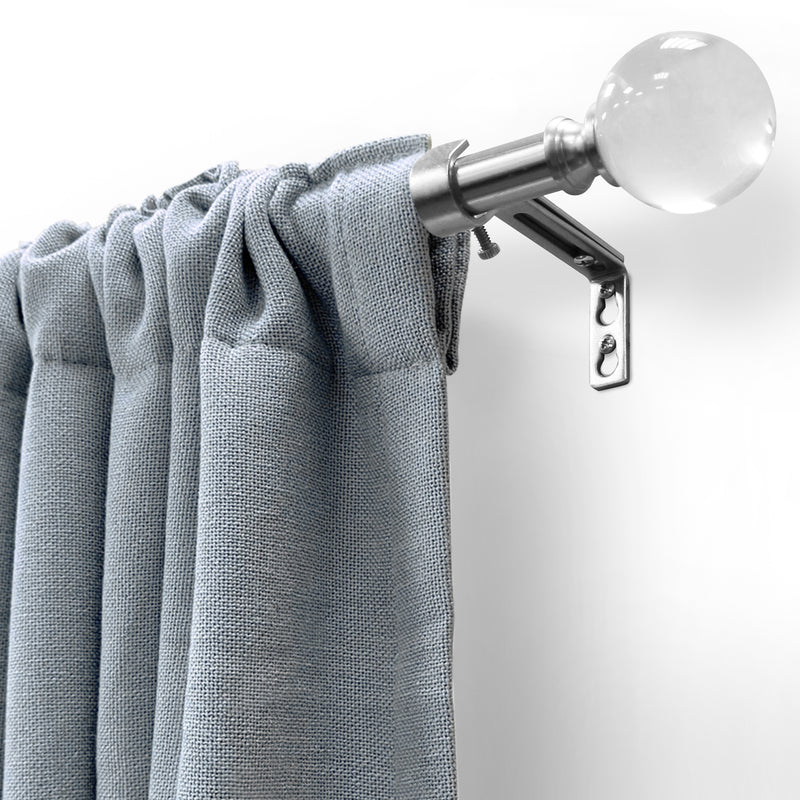3/4" Single Curtain Rod Set with Acrylic Ball Finials_White/Brushed Nickel