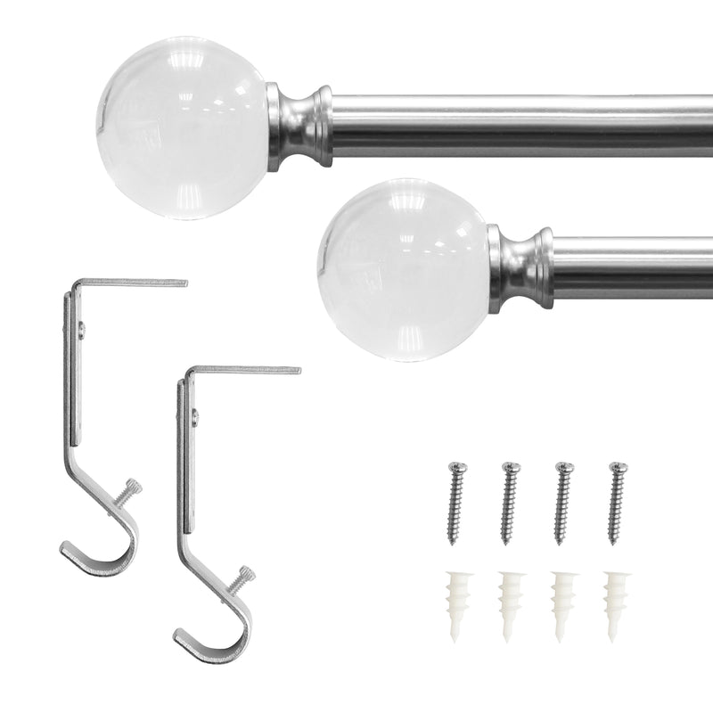 3/4" Single Curtain Rod Set with Acrylic Ball Finials_White/Brushed Nickel