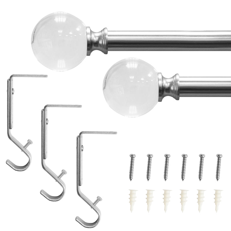 3/4" Single Curtain Rod Set with Acrylic Ball Finials_White/Brushed Nickel