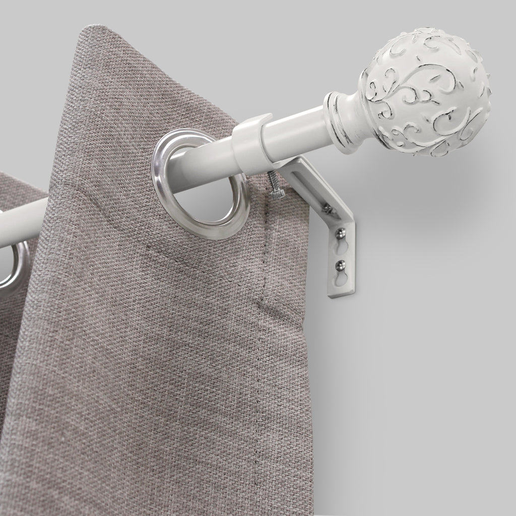 3/4" Drapery Single Curtain Rod Set with Farmhouse Ball Finials_White