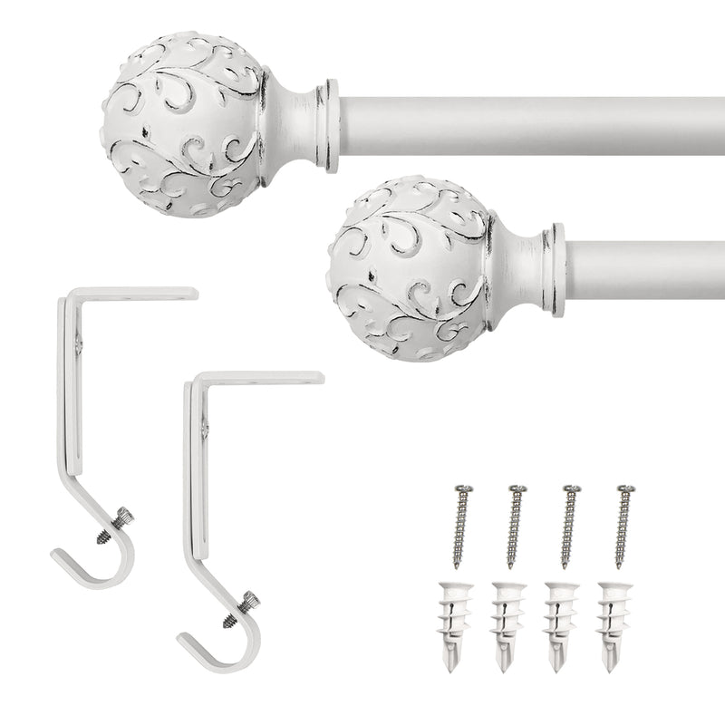 3/4" Drapery Single Curtain Rod Set with Farmhouse Ball Finials_White