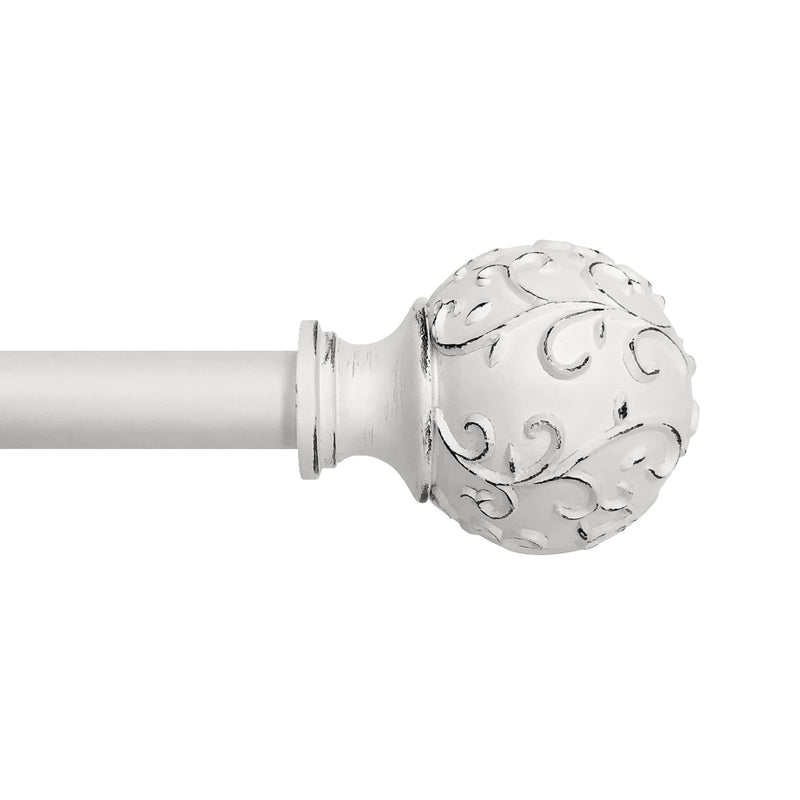 3/4" Drapery Single Curtain Rod Set with Farmhouse Ball Finials_White