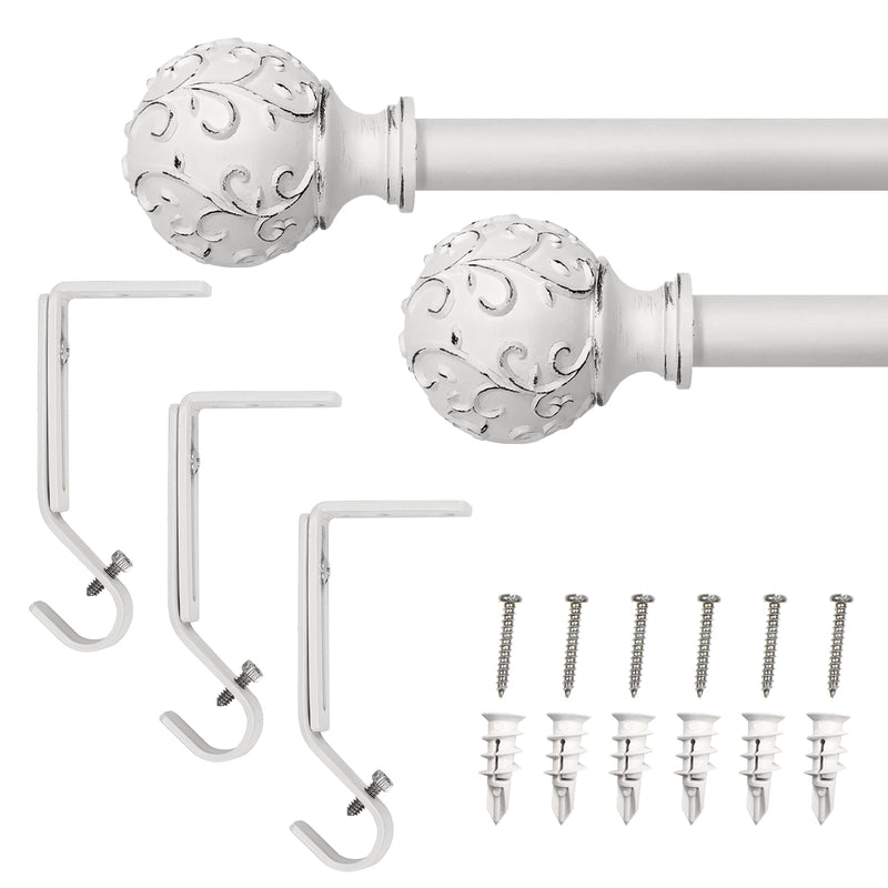 3/4" Drapery Single Curtain Rod Set with Farmhouse Ball Finials_White