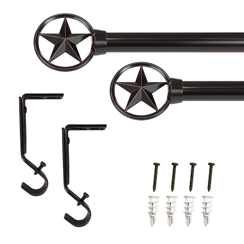 3/4" Drapery Single Curtain Rod Set with Star Finials_Oil-Rubbed Bronze