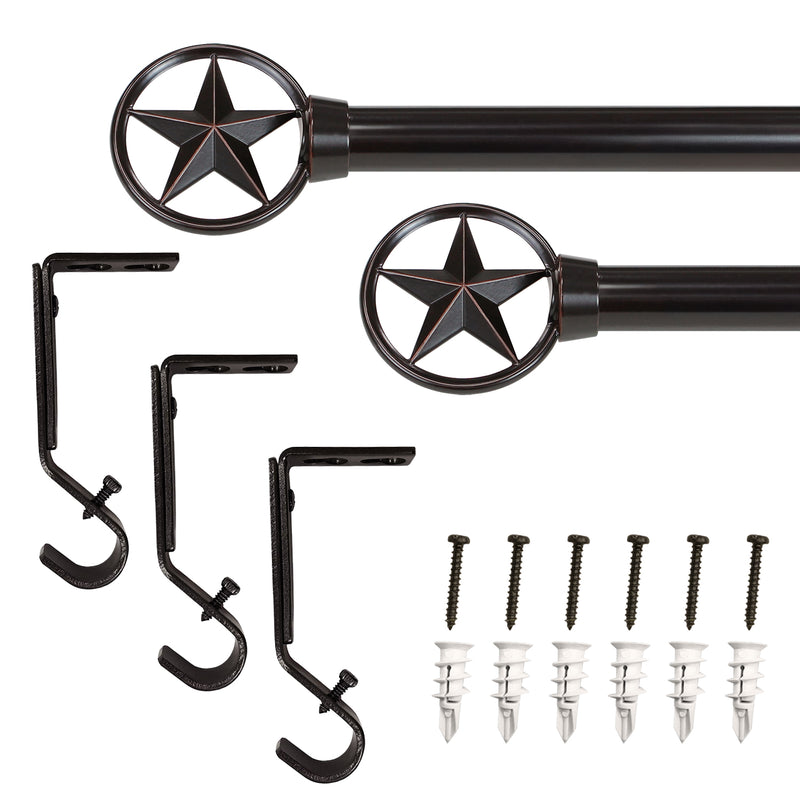 3/4" Drapery Single Curtain Rod Set with Star Finials_Oil-Rubbed Bronze