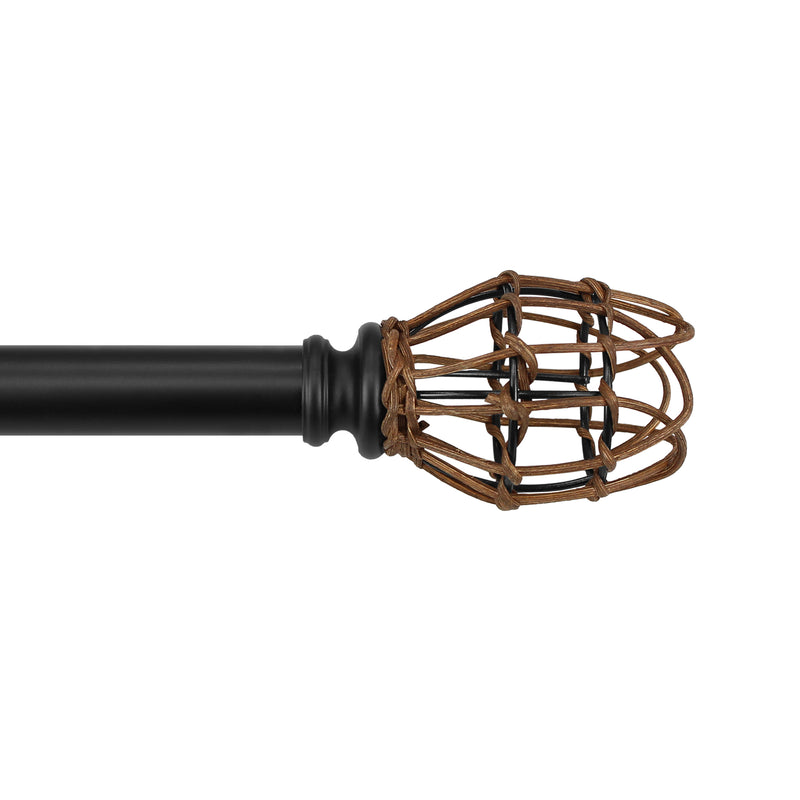 7/8" dia. Drapery Single Curtain Rod Set with Vine Woven Tulipa_Matte Black