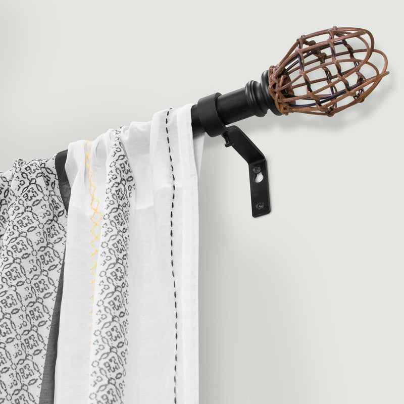 7/8" dia. Drapery Single Curtain Rod Set with Vine Woven Tulipa_Matte Black