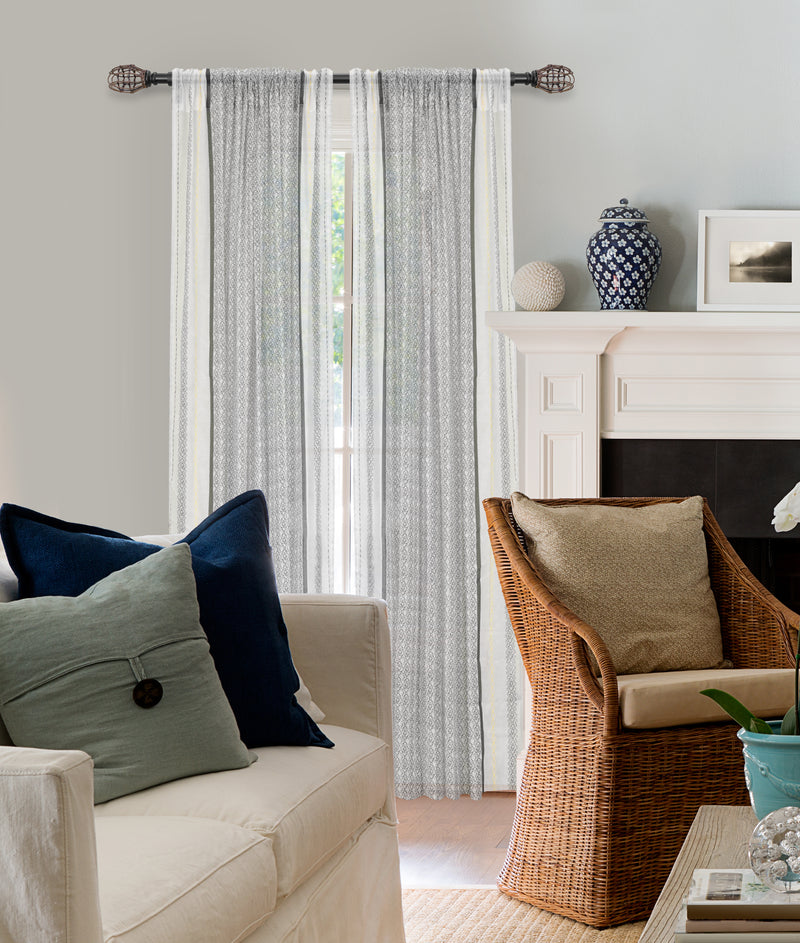 7/8" dia. Drapery Single Curtain Rod Set with Vine Woven Tulipa_Matte Black