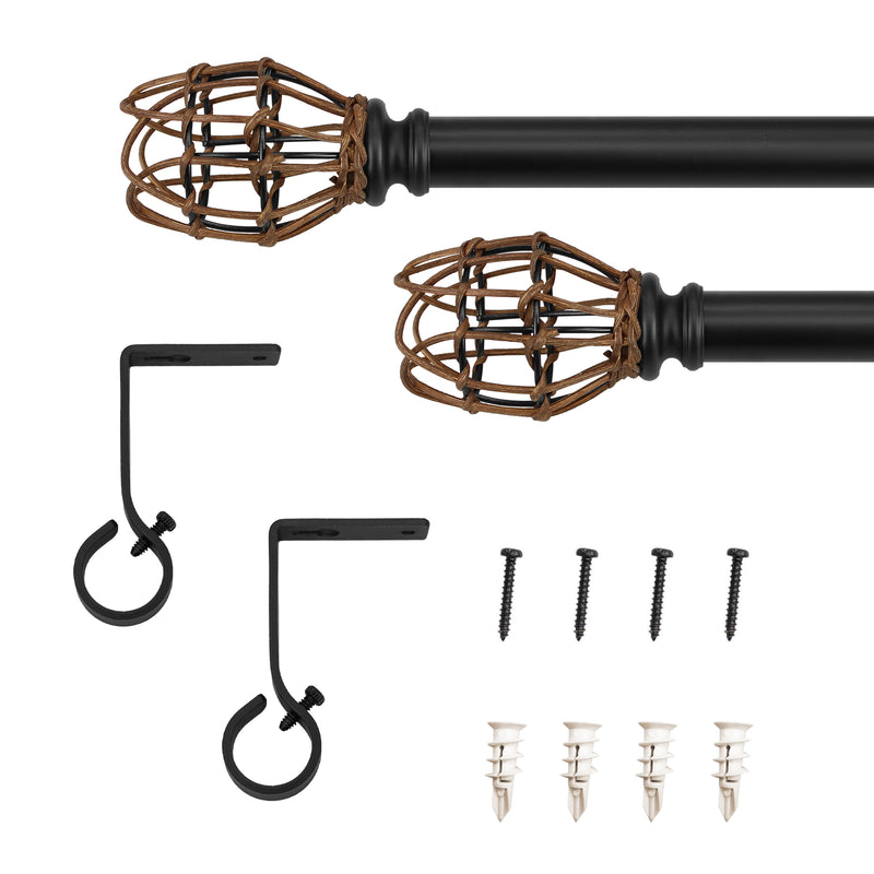 7/8" dia. Drapery Single Curtain Rod Set with Vine Woven Tulipa_Matte Black