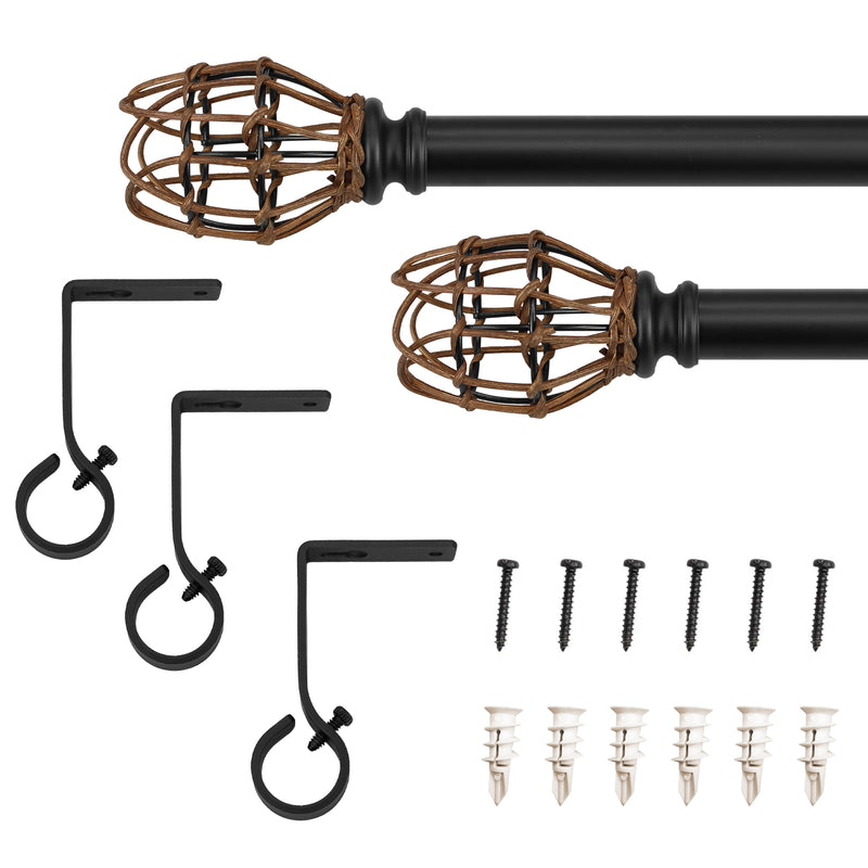 7/8" dia. Drapery Single Curtain Rod Set with Vine Woven Tulipa_Matte Black