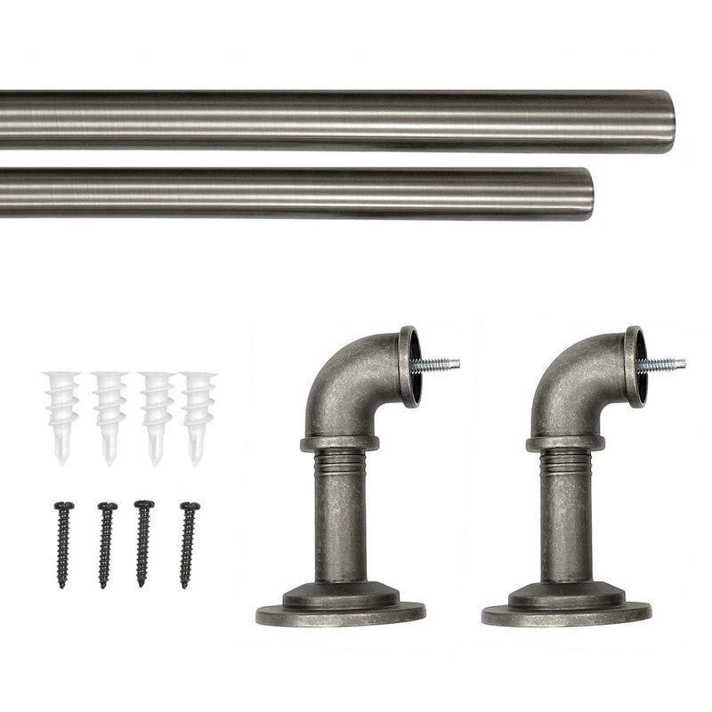 1" Metal Industrial Pipe Curtain Rod, Matte Black/Antique Pewter, 36-72" & 72-144"
