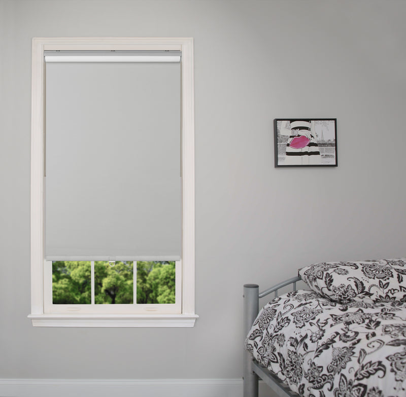Gray Recycled Fabric Blackout Cordless Slow Release Roller Shade