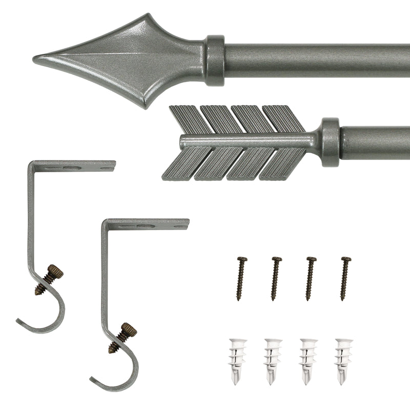 5/8" Drapery Single Curtain Rod Set with Arrow finials_Pewter