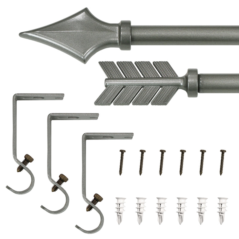 5/8" Drapery Single Curtain Rod Set with Arrow finials_Pewter