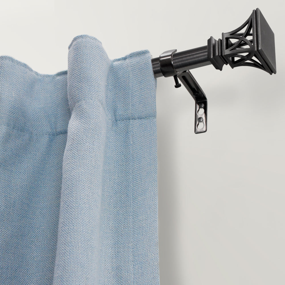 3/4" Drapery Single Curtain Rod Set with Square Cage Finials_Gunmetal