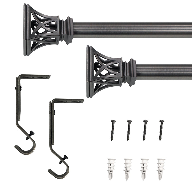3/4" Drapery Single Curtain Rod Set with Square Cage Finials_Gunmetal
