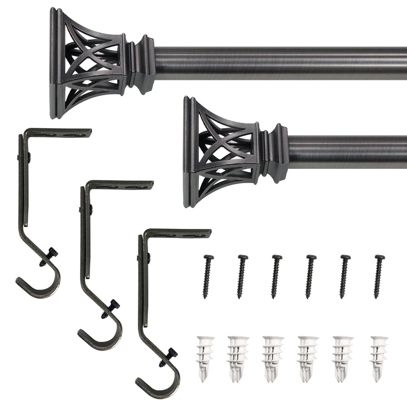 3/4" Drapery Single Curtain Rod Set with Square Cage Finials_Gunmetal