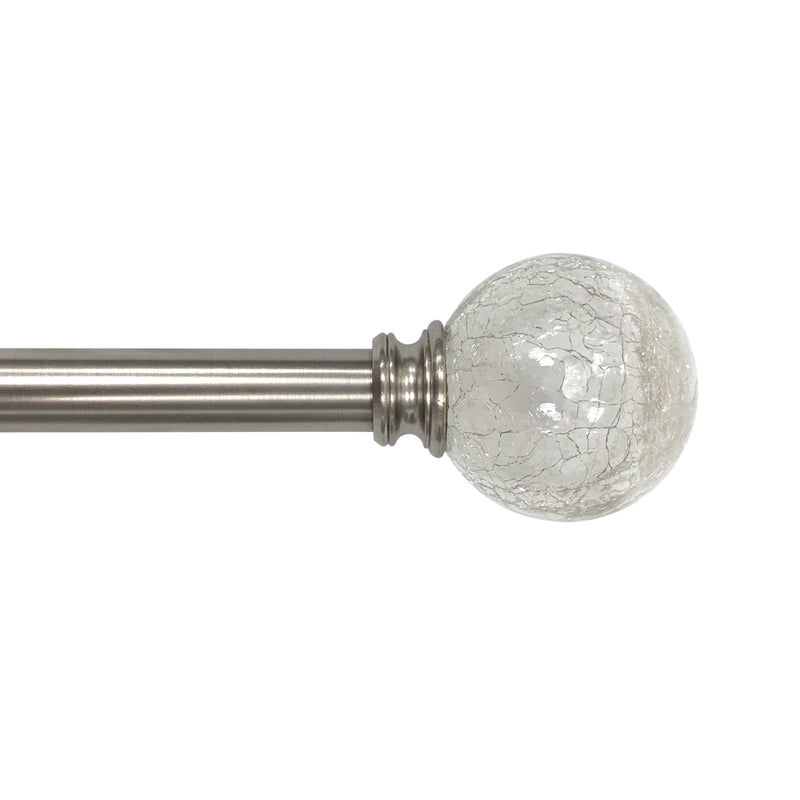 3/4" Drapery Single Curtain Rod Set with Crackled Ball Finials_Brushed Nickel