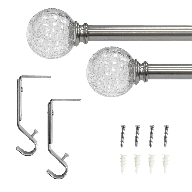 3/4" Drapery Single Curtain Rod Set with Crackled Ball Finials_Brushed Nickel