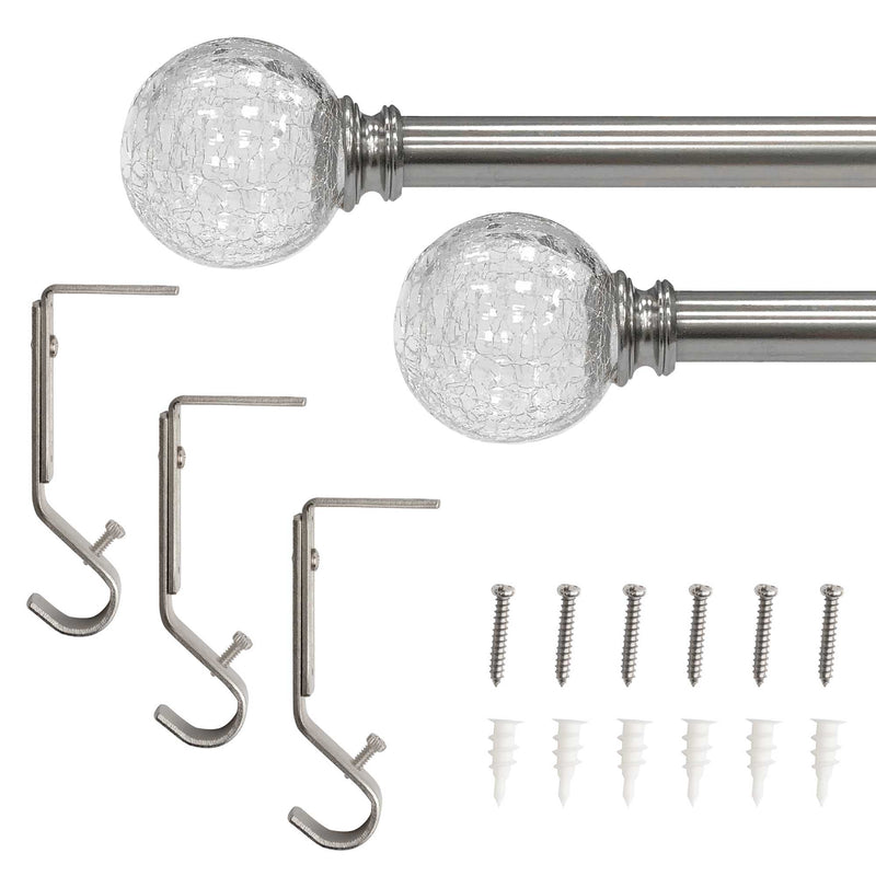 3/4" Drapery Single Curtain Rod Set with Crackled Ball Finials_Brushed Nickel