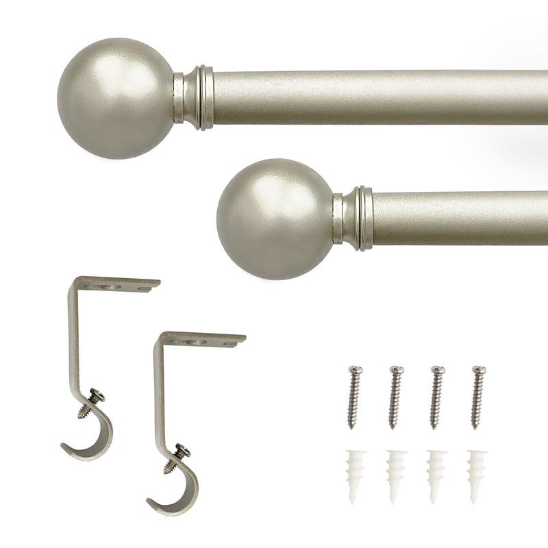 5/8" Drapery Single Curtain Rod Set with Sphere finials_Silver