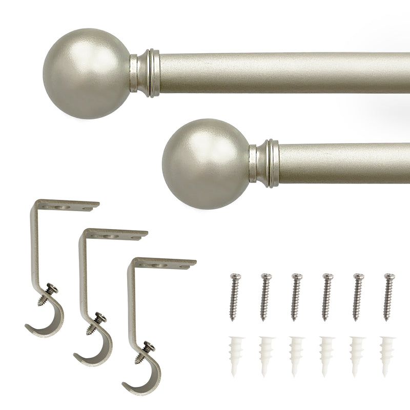 5/8" Drapery Single Curtain Rod Set with Sphere finials_Silver