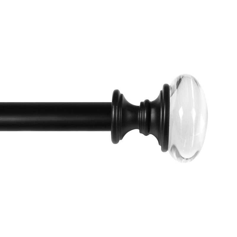 3/4" Drapery Single Curtain Rod Set with Crystal Knob finials_Brushed Nickel/Matte Black