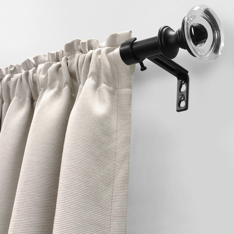 3/4" Drapery Single Curtain Rod Set with Crystal Knob finials_Brushed Nickel/Matte Black