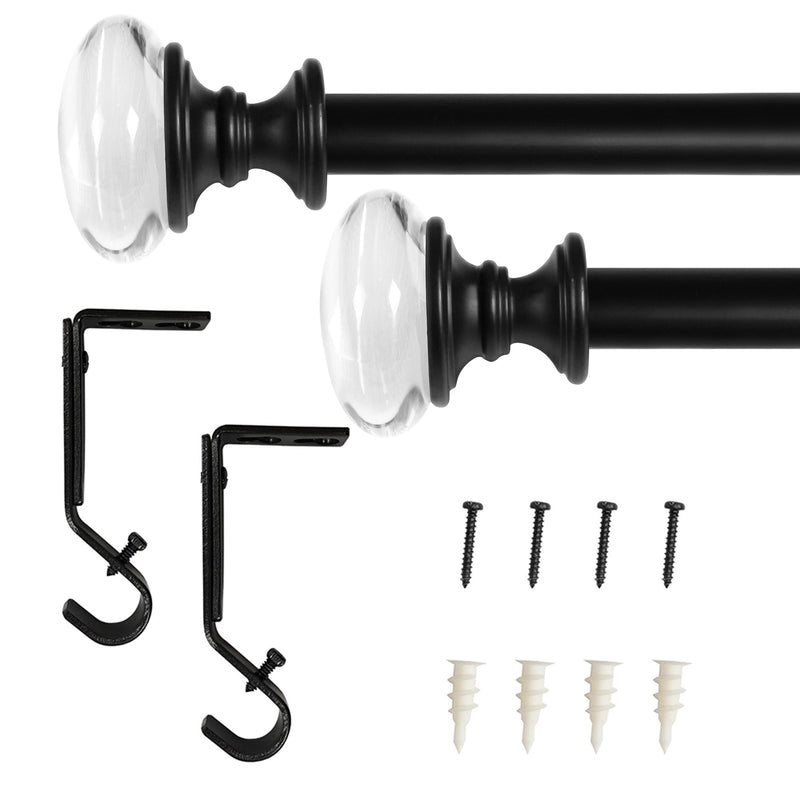 3/4" Drapery Single Curtain Rod Set with Crystal Knob finials_Brushed Nickel/Matte Black
