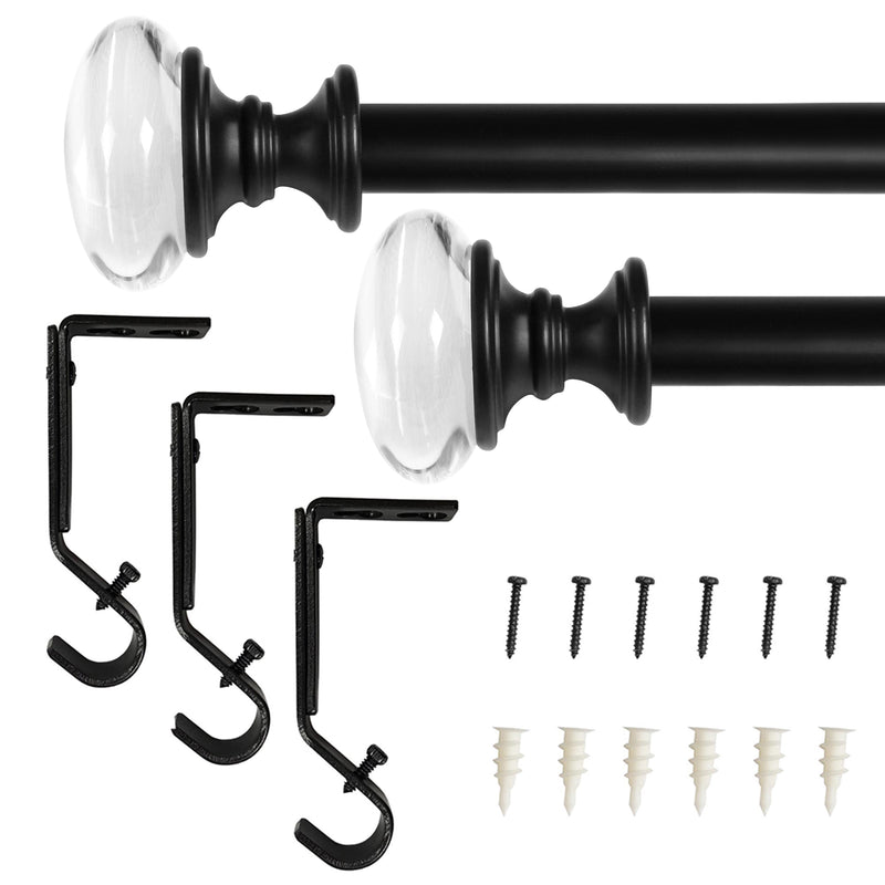 3/4" Drapery Single Curtain Rod Set with Crystal Knob finials_Brushed Nickel/Matte Black
