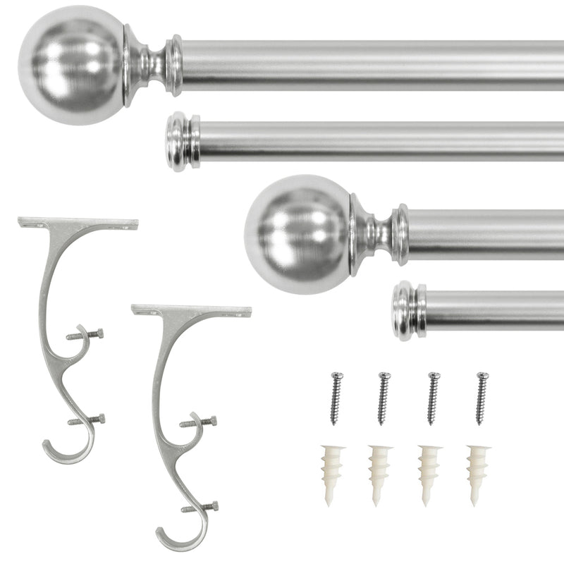 3/4" & 1" Drapery Double Curtain Rod Set with ball & end cap finials_Brushed Nickel