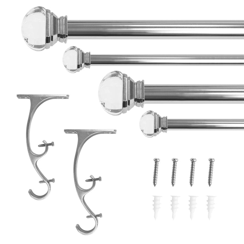 3/4" & 1" Drapery Double Curtain Rod Set with Crystal Square finials_Brushed Nickel
