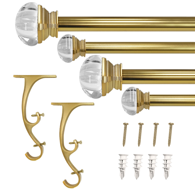 3/4" & 1" Drapery Double Curtain Rod Set with Crystal Square finials_Champagne