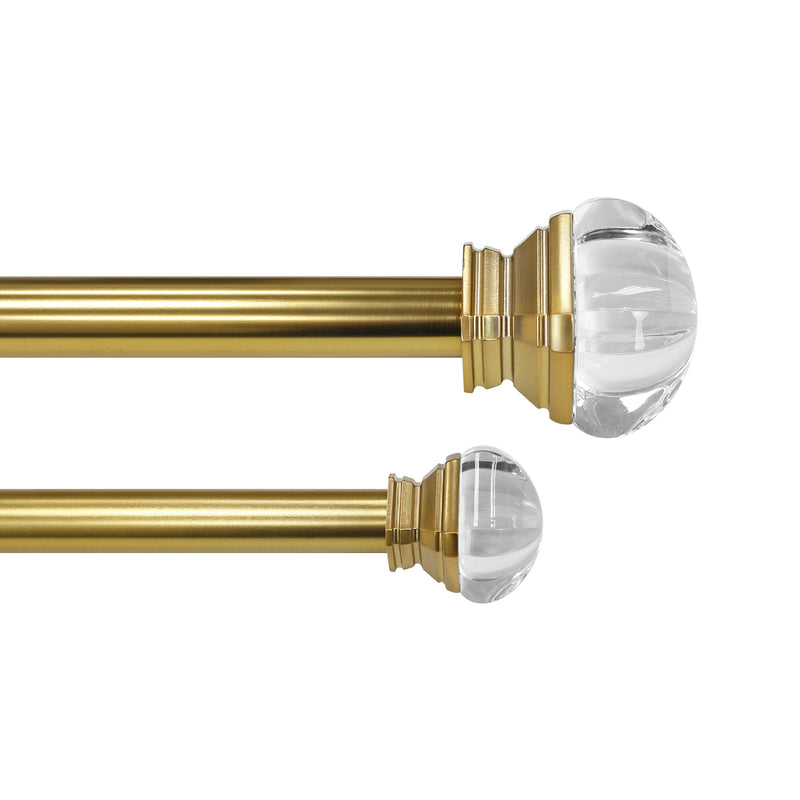 3/4" & 1" Drapery Double Curtain Rod Set with Crystal Square finials_Champagne