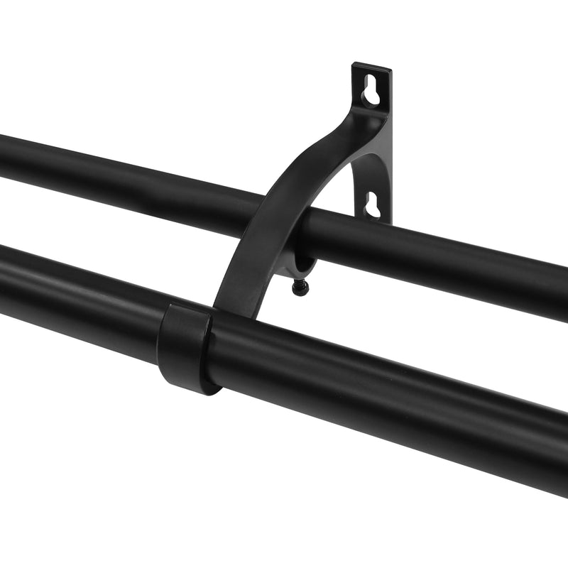 3/4" & 1" Drapery Double Curtain Rod Set with Crystal Square finials_Black