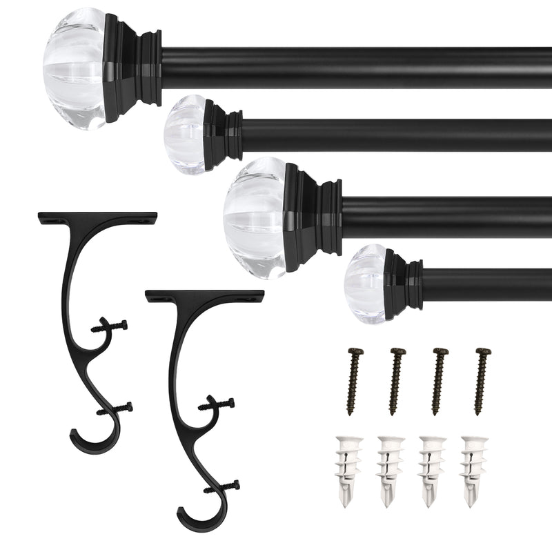 3/4" & 1" Drapery Double Curtain Rod Set with Crystal Square finials_Black