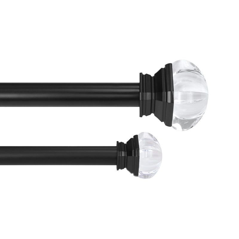 3/4" & 1" Drapery Double Curtain Rod Set with Crystal Square finials_Black