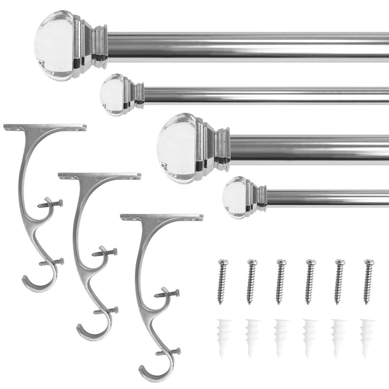 3/4" & 1" Drapery Double Curtain Rod Set with Crystal Square finials_Brushed Nickel