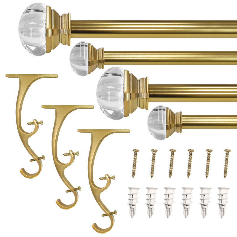 3/4" & 1" Drapery Double Curtain Rod Set with Crystal Square finials_Champagne