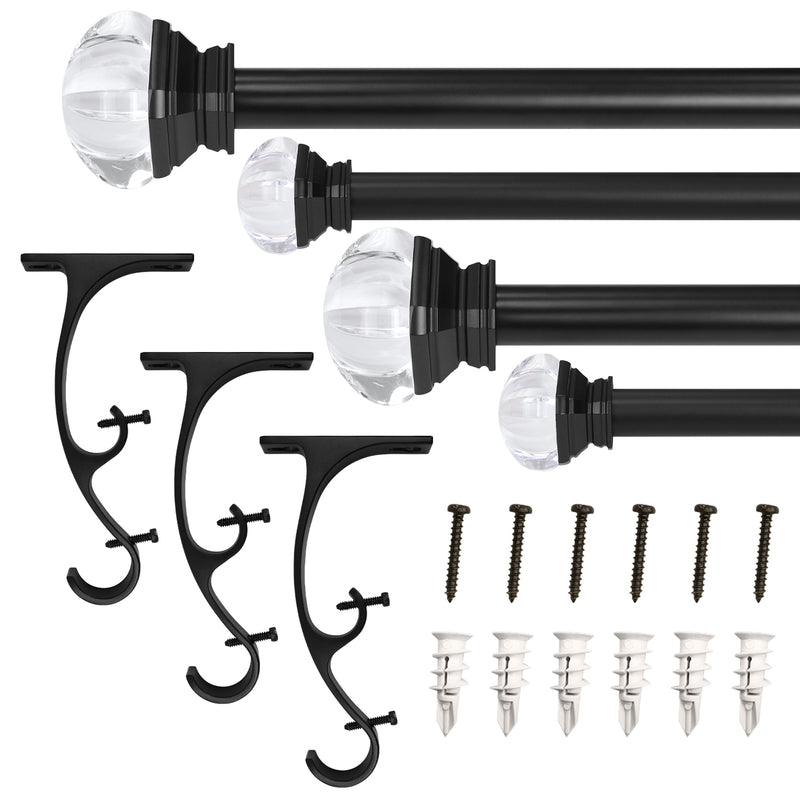 3/4" & 1" Drapery Double Curtain Rod Set with Crystal Square finials_Black