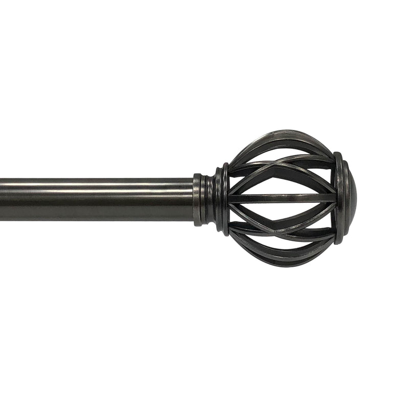 1" Drapery Single Curtain Rod Set with Decorative Cage finials_Gunmetal
