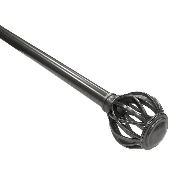 1" Drapery Single Curtain Rod Set with Decorative Cage finials_Gunmetal