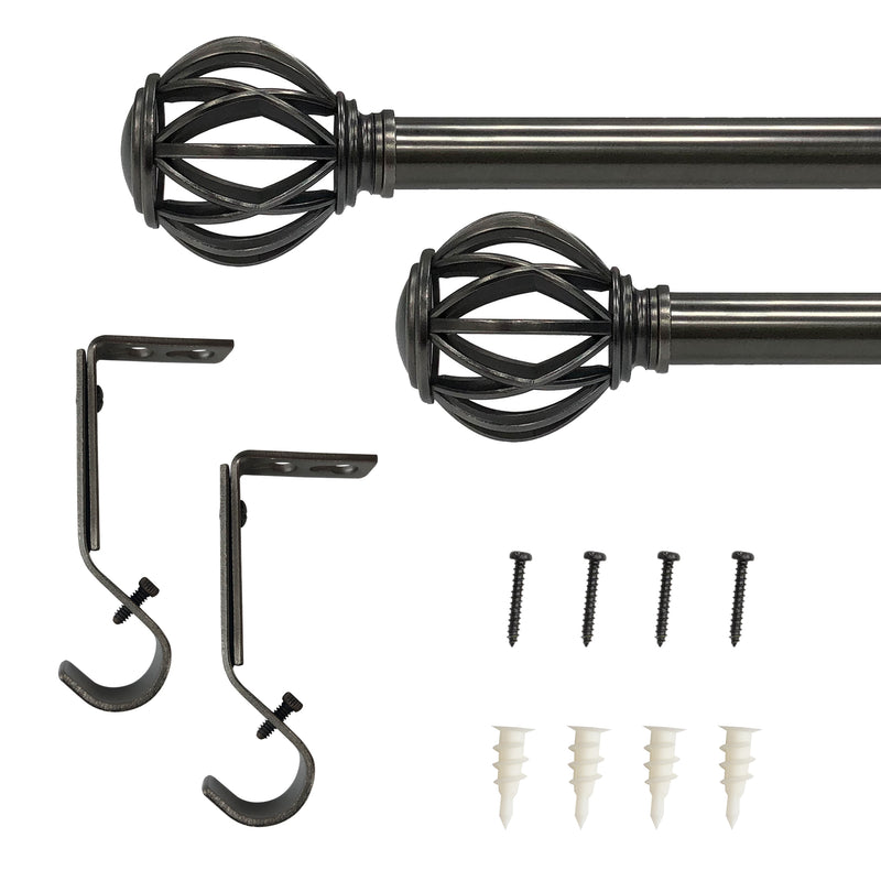 1" Drapery Single Curtain Rod Set with Decorative Cage finials_Gunmetal