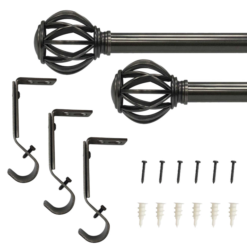 1" Drapery Single Curtain Rod Set with Decorative Cage finials_Gunmetal